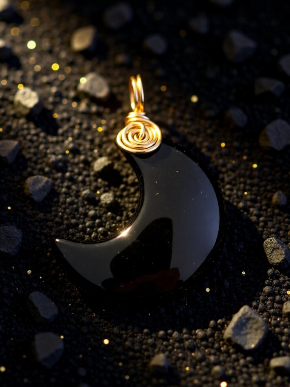 Black Jasper Crescent Moon Pendant ~ Dark Moon Goddess Witchy Magic Goth